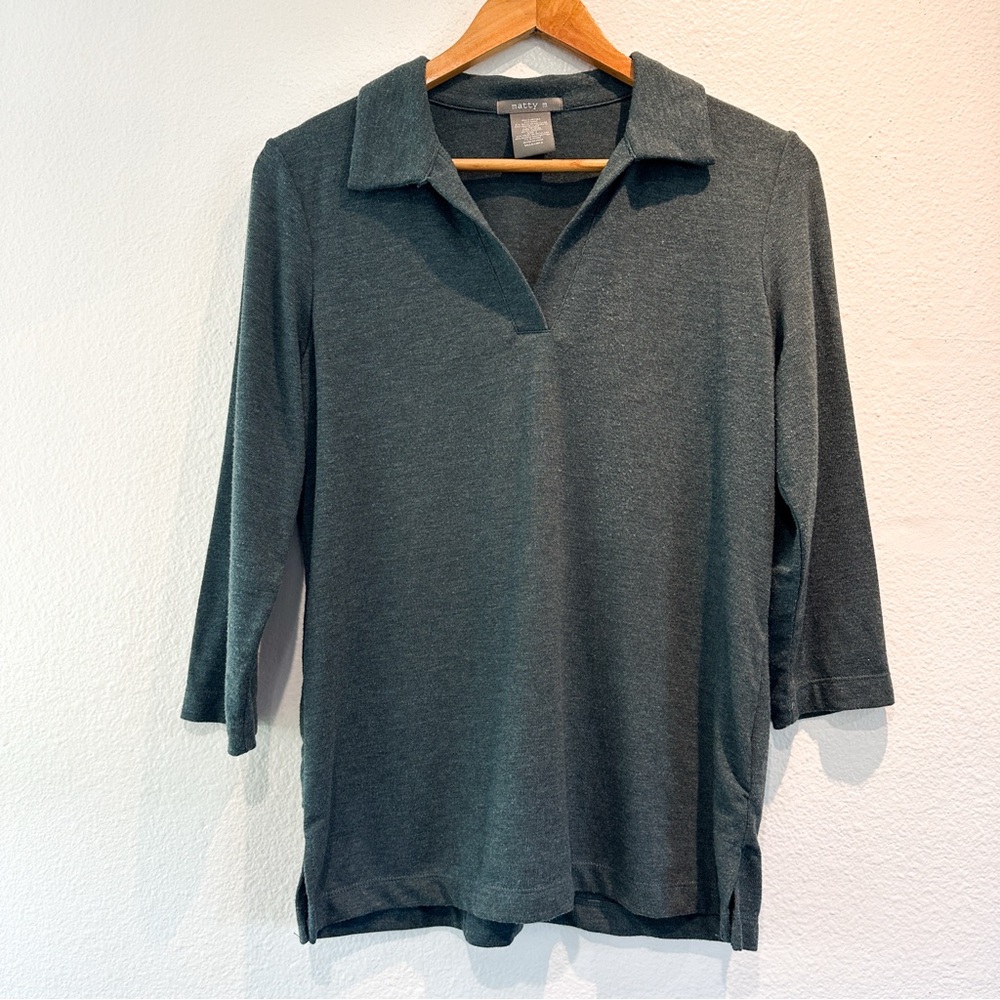 Marty M Teal V-Neck Polo Top